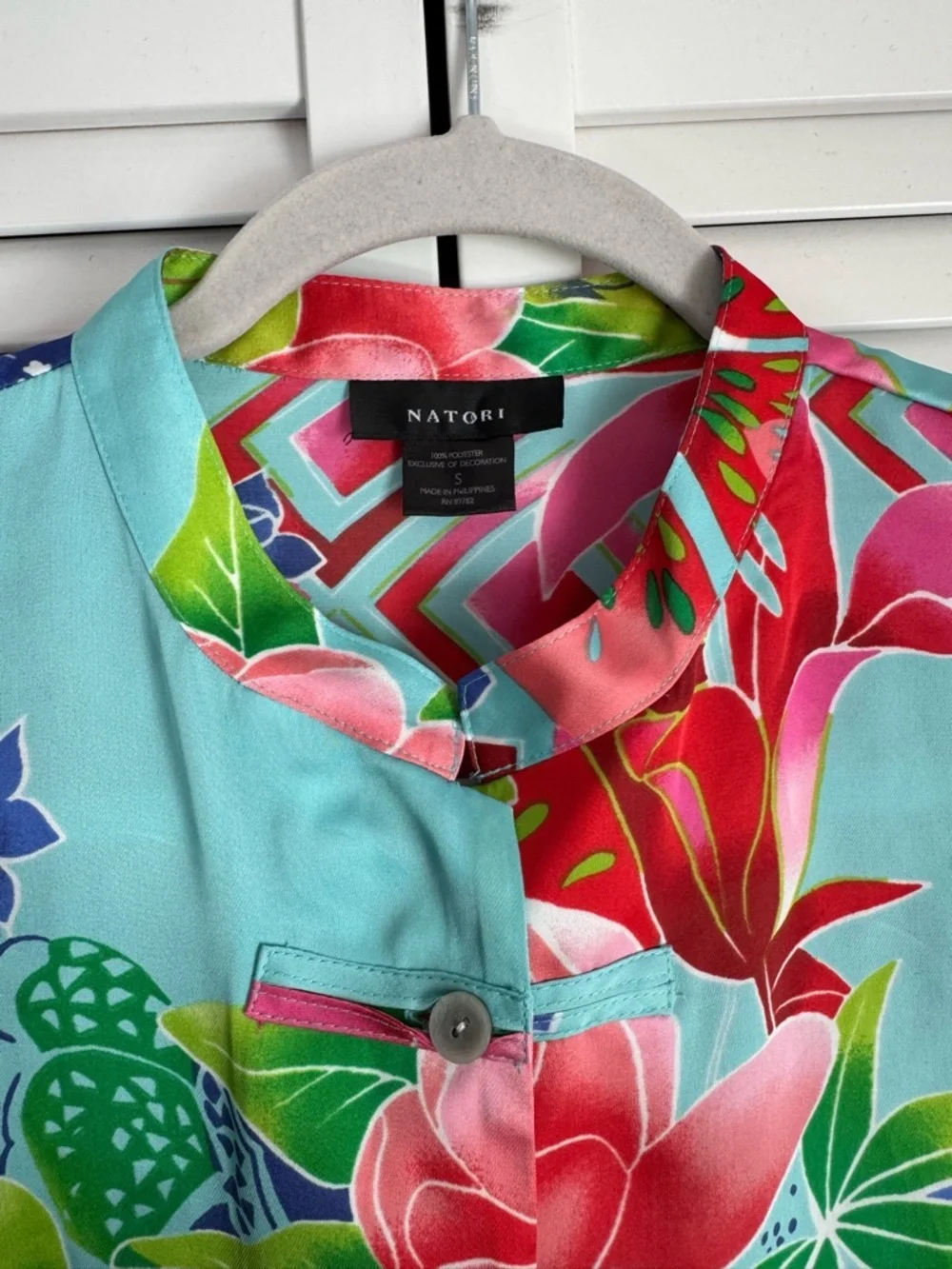 Tropical Floral Satin Pajama Set in Aqua & Pink